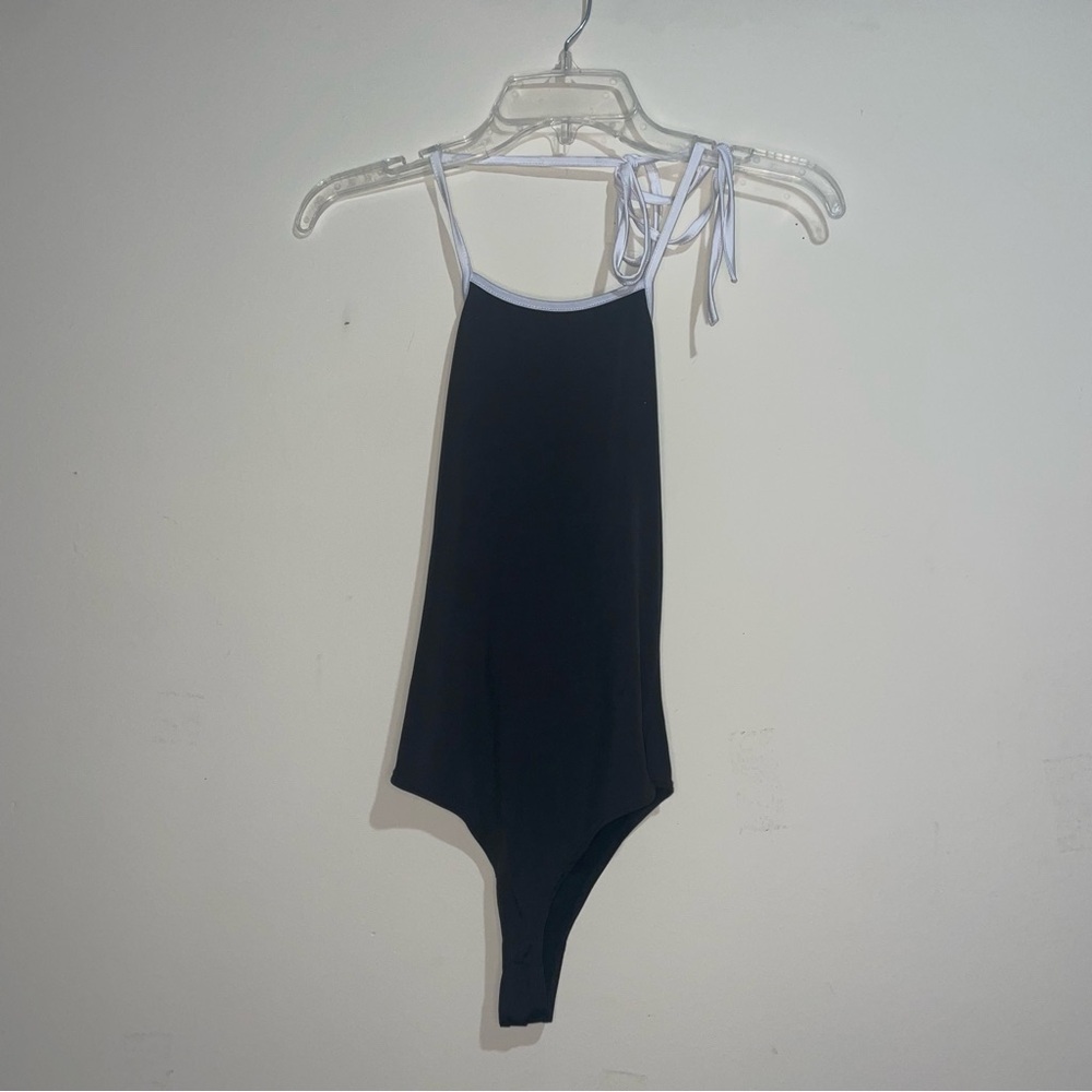 Belita Collection Black White Trim Halter Neck Bodysuit S NWT